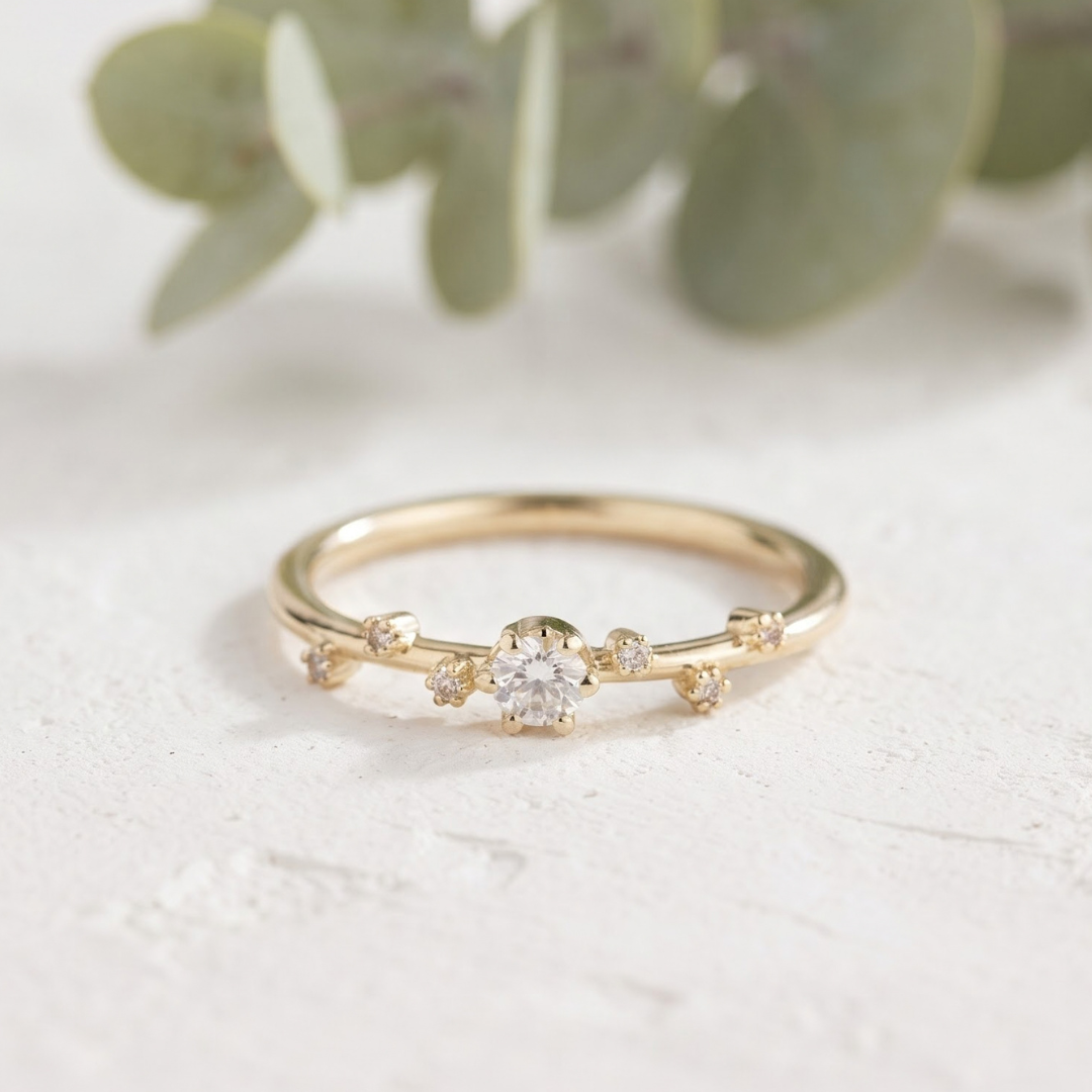Minimalist Lab Grown Diamond Ring with Round Side Stones - Image 1