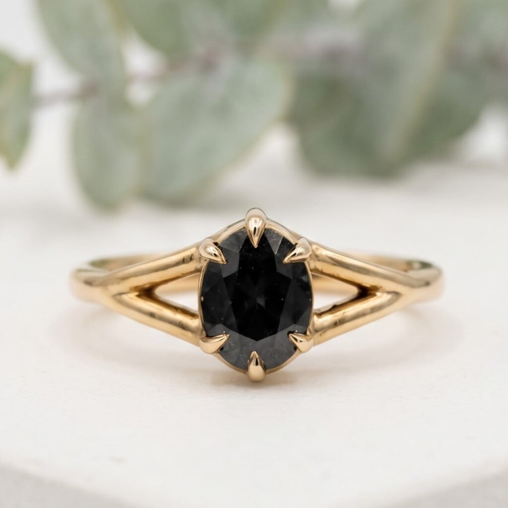 Dark Green Sapphire Ring Oval Cut Handmade