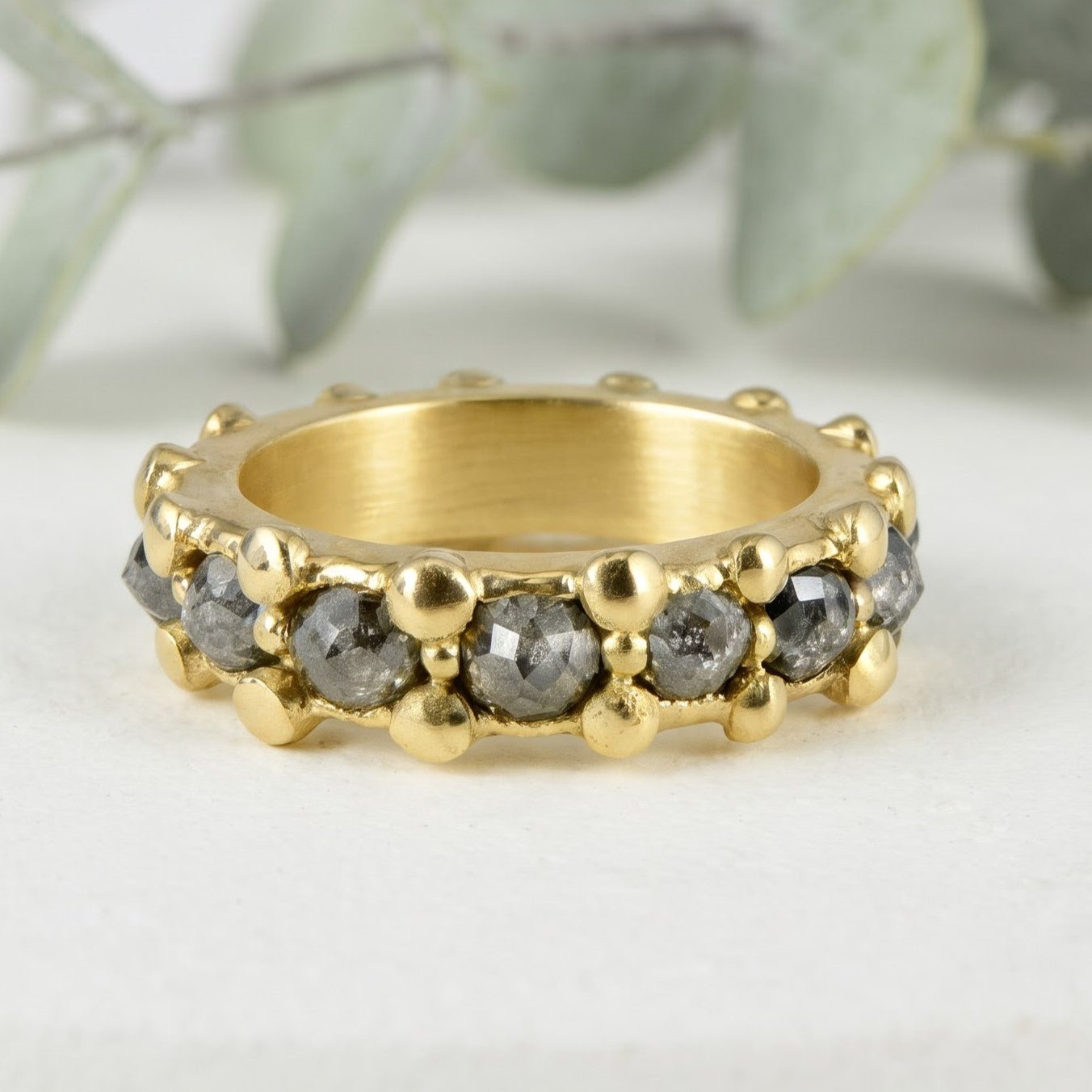 Natural Salt and Pepper Diamond Beaded Gold Band - Image 1