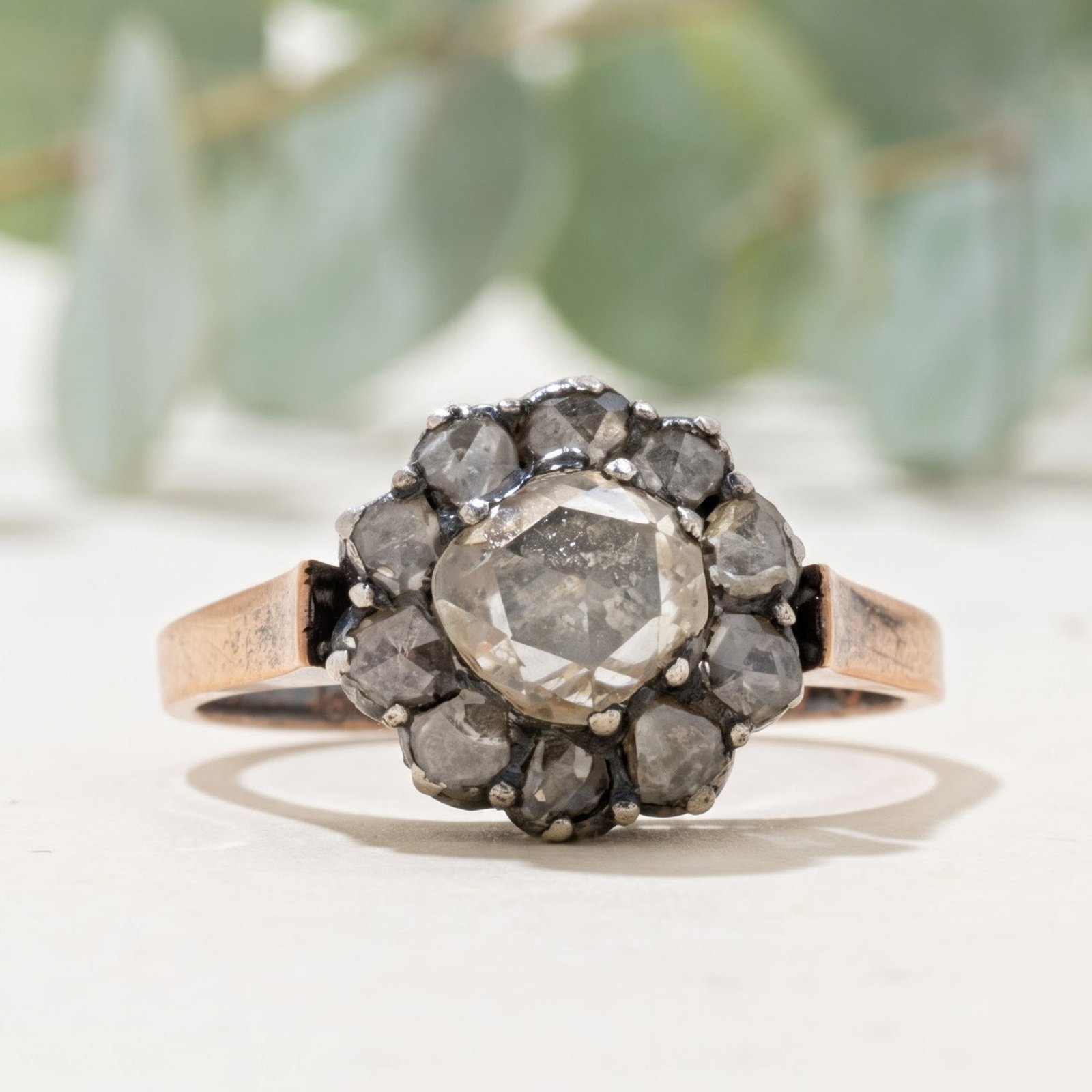 Salt and Pepper Vintage Rustic Uncut Diamond Ring - Image 1