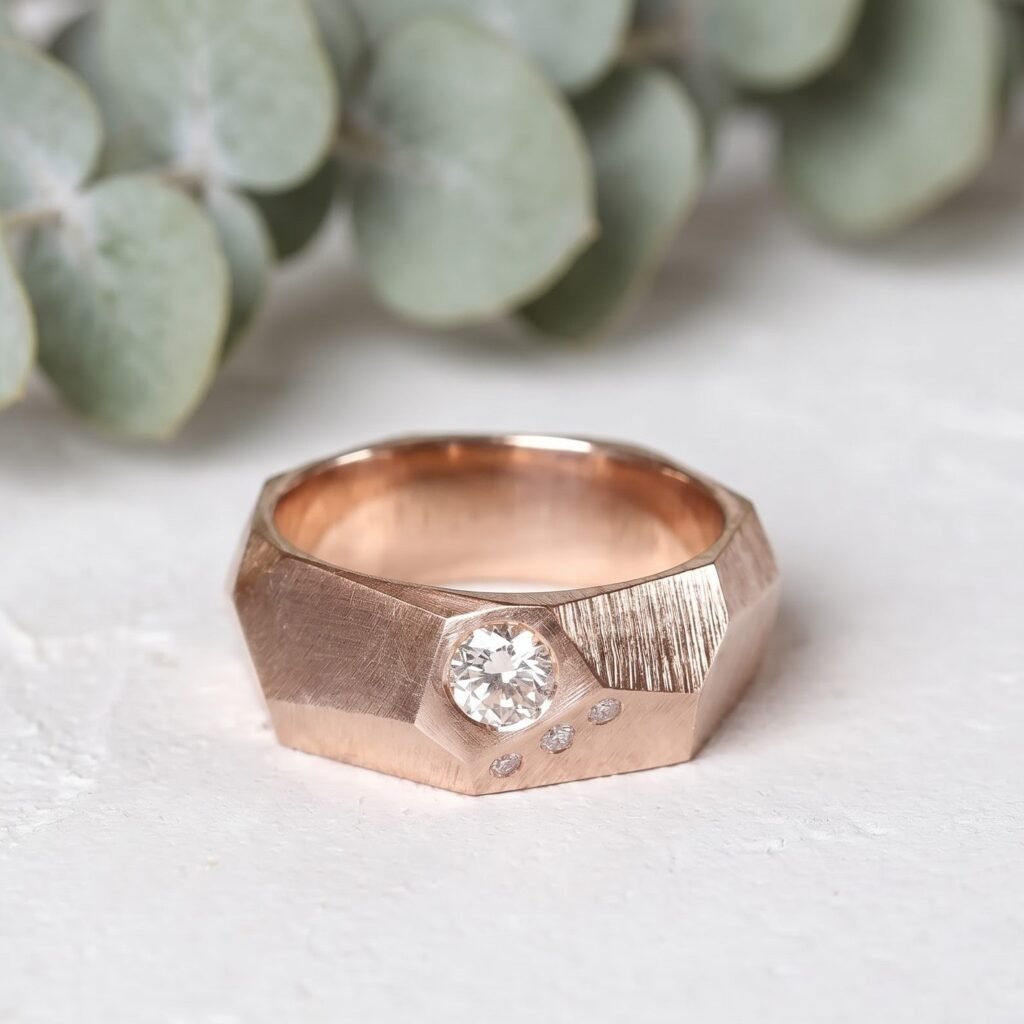 Custom Facet Diamond Wedding Ring Handmade Gold Ring