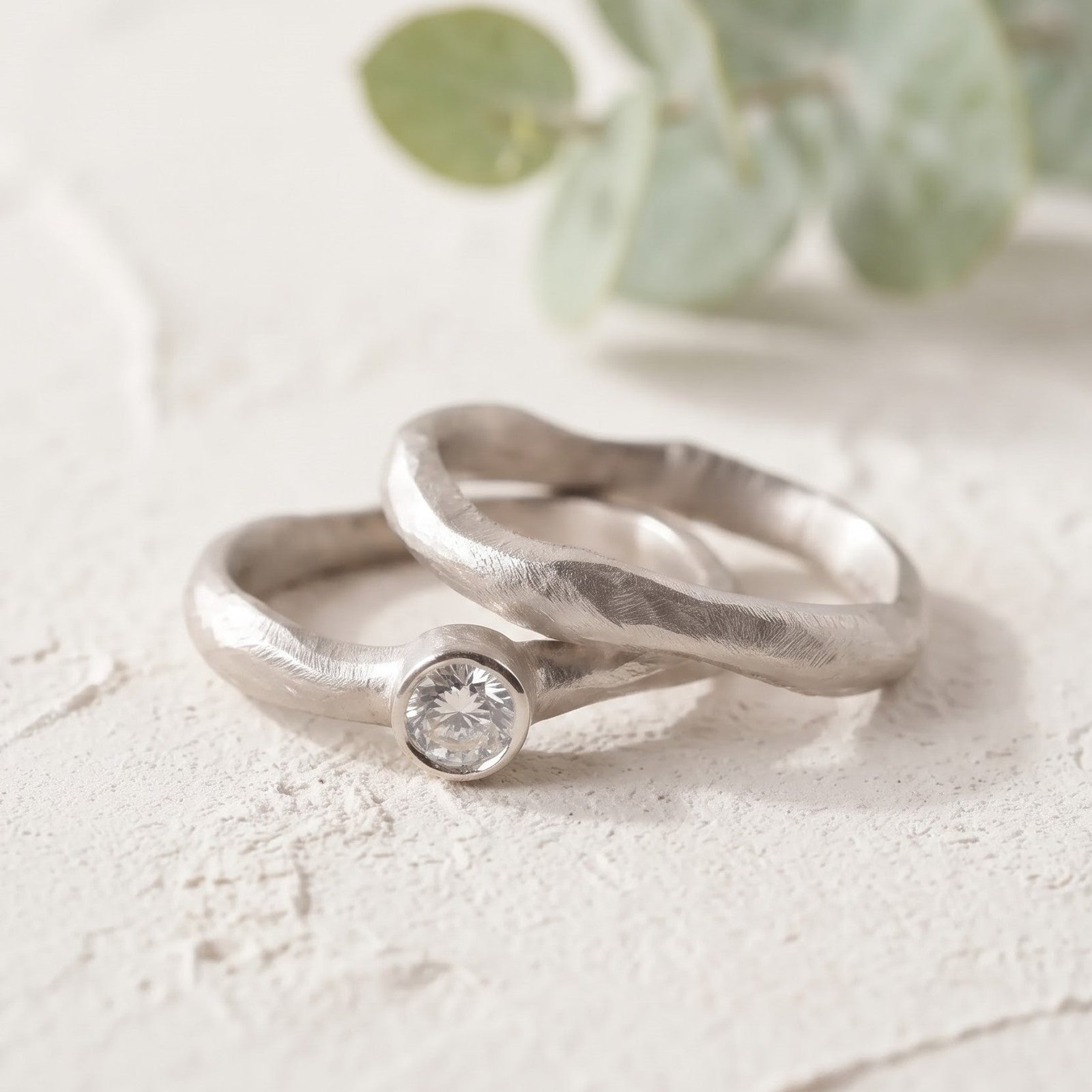 Diamond Bridal Set Handmade Wedding Band Set - Image 1