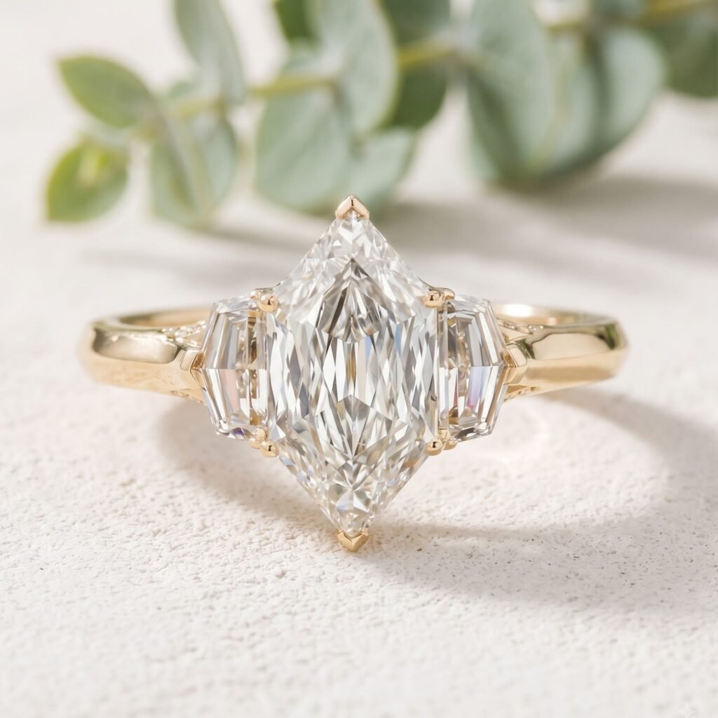 Hexagon Three Stone Lab Grown Diamond Engagement Ring