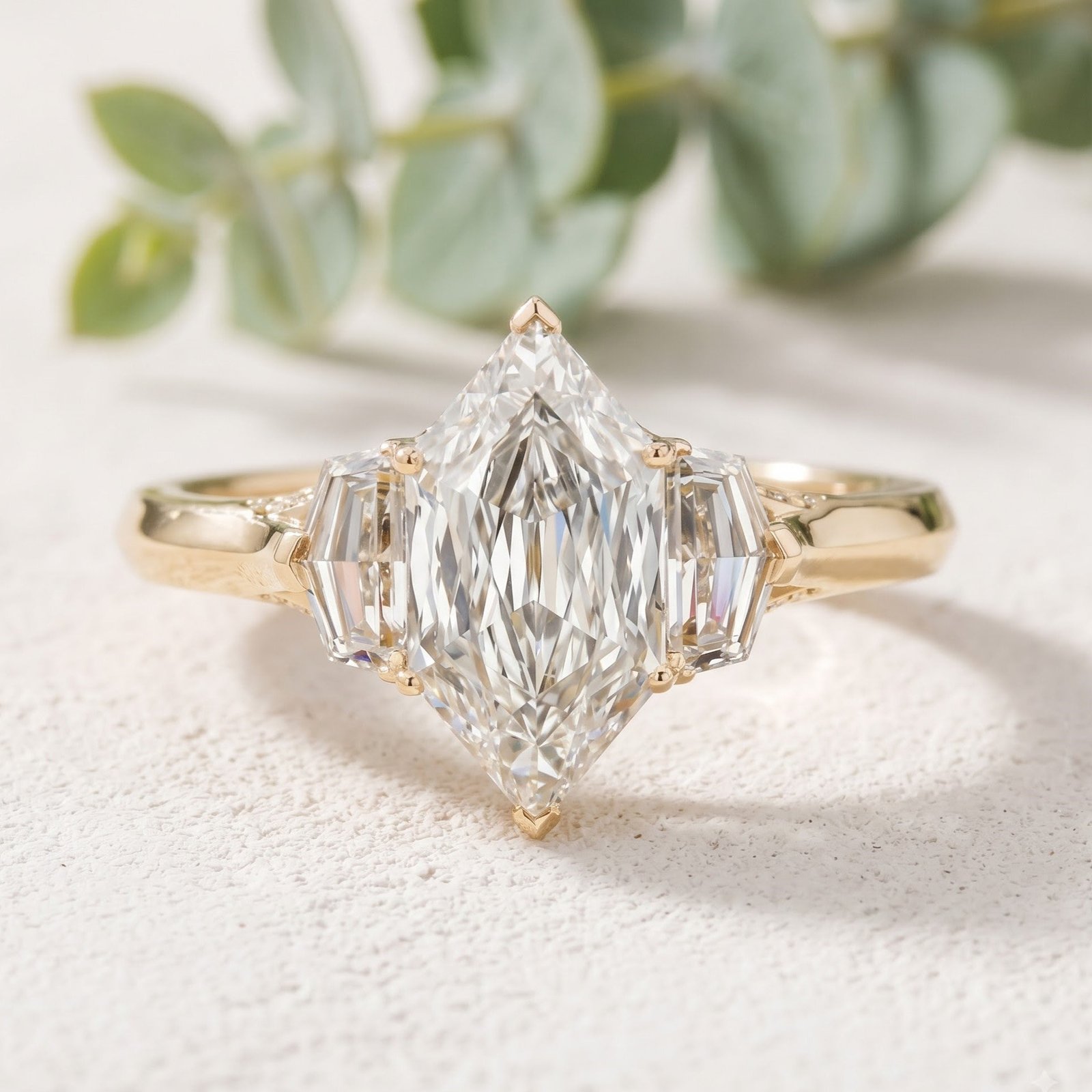 Hexagon Three Stone Lab Grown Diamond Engagement Ring - Image 1