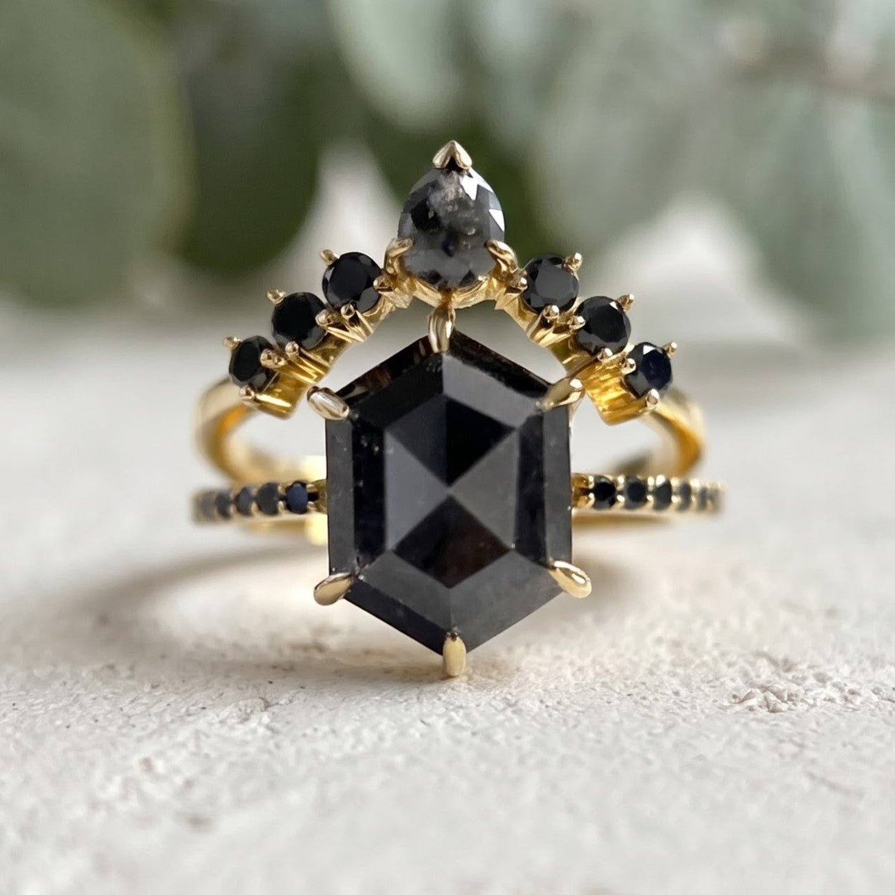 4.00 CT Black Hexagon Salt and Pepper Diamond Ring - Image 1