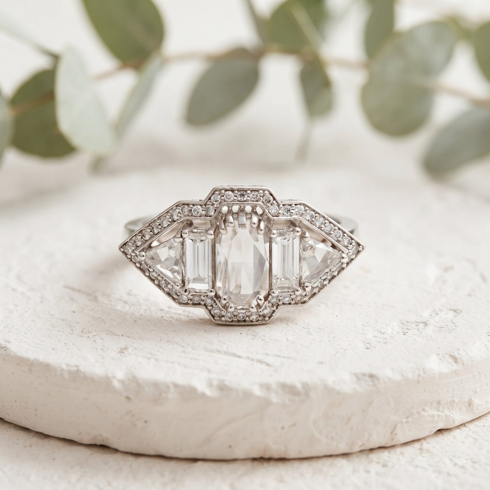 Cut-Cornered Rectangular Rose-Cut Lab-Grown Diamond Ring - Image 1