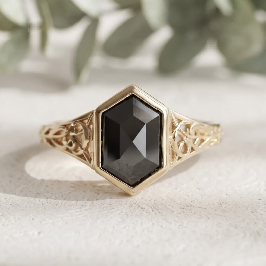 Bespoke Diamond Engagement Ring Black Hexagon