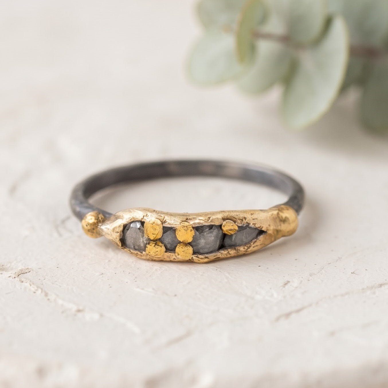Salt and Pepper Diamond Nature Inspired Ring - Image 1