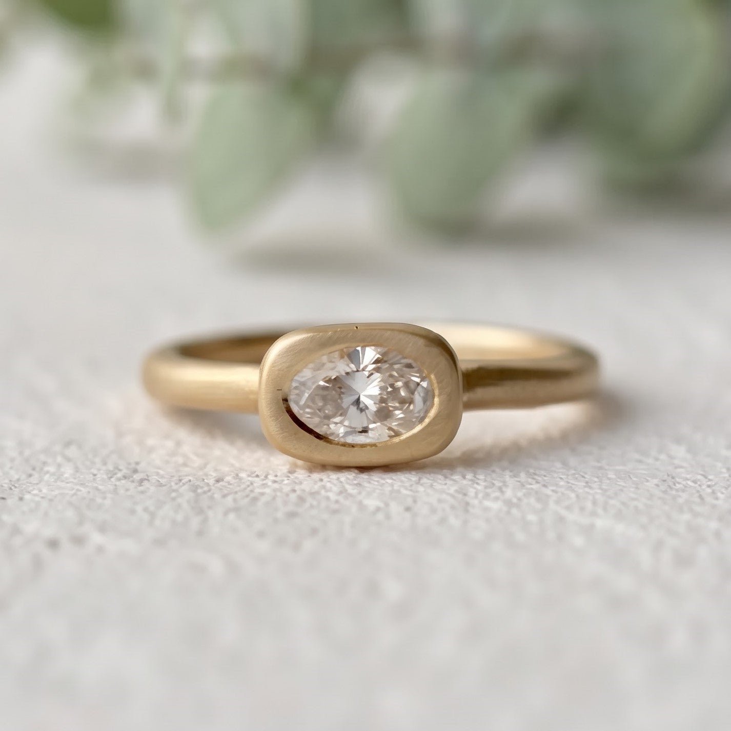 Oval Lab Grown Diamond Ring Bezel Set Solitaire Handmade - Image 1