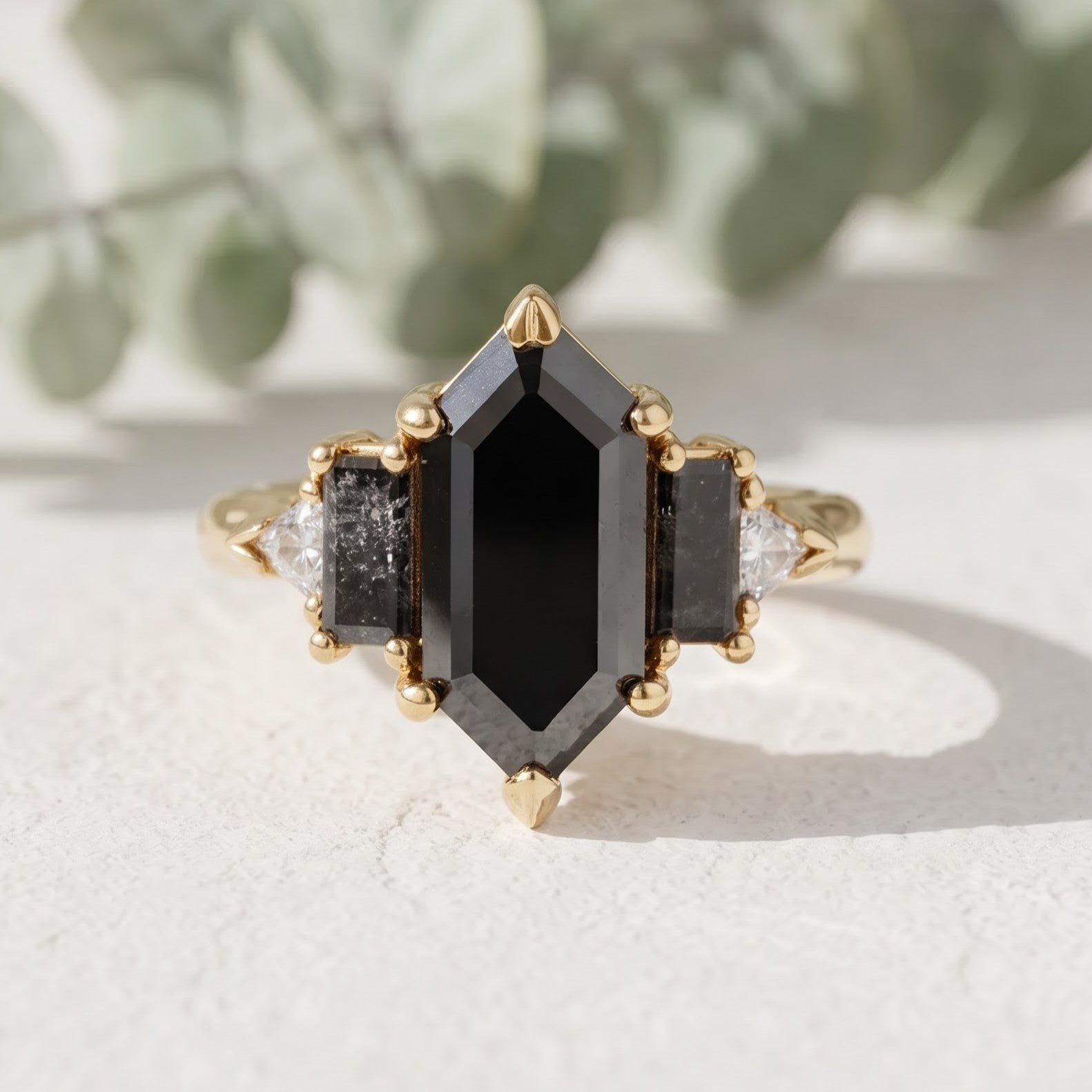 3.15 CT Hexagon Salt and Pepper Diamond Ring - Image 1