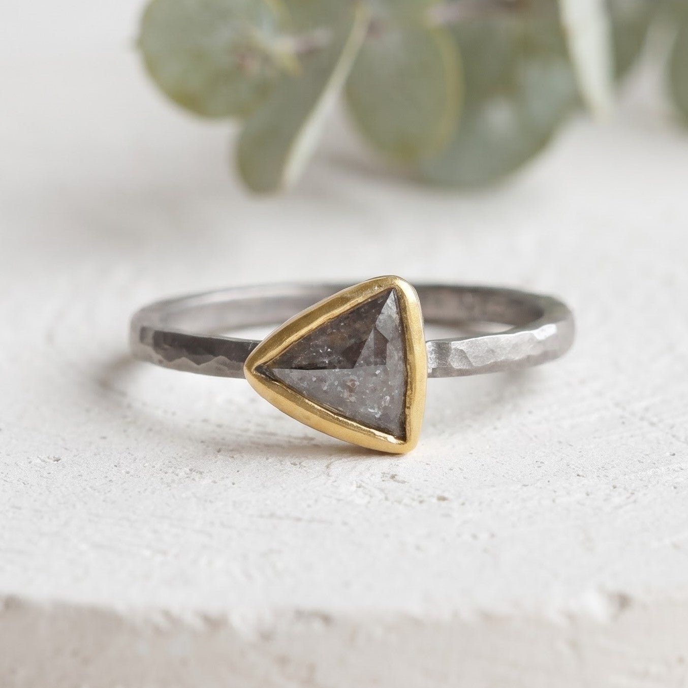 0.80 CT Triangular Salt and Pepper Diamond Handmade Ring - Image 1