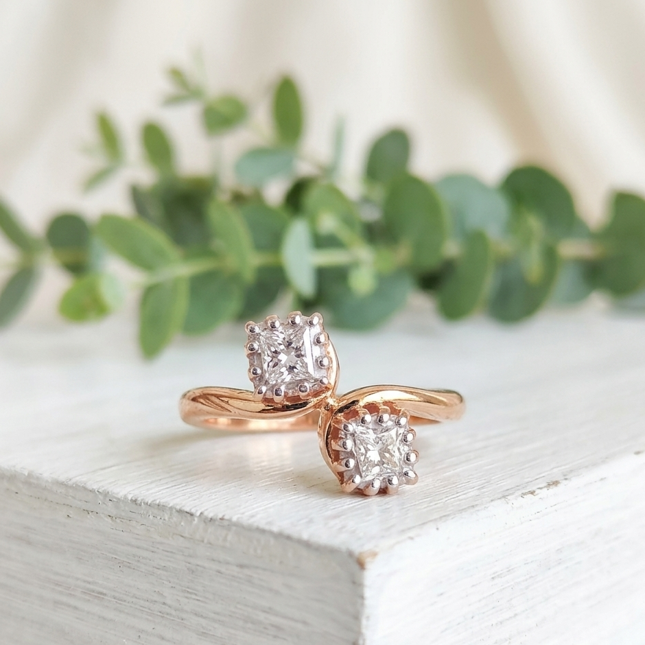 Cushion Cut Salt and Pepper Diamond Ring Twist Design Engagement Ring