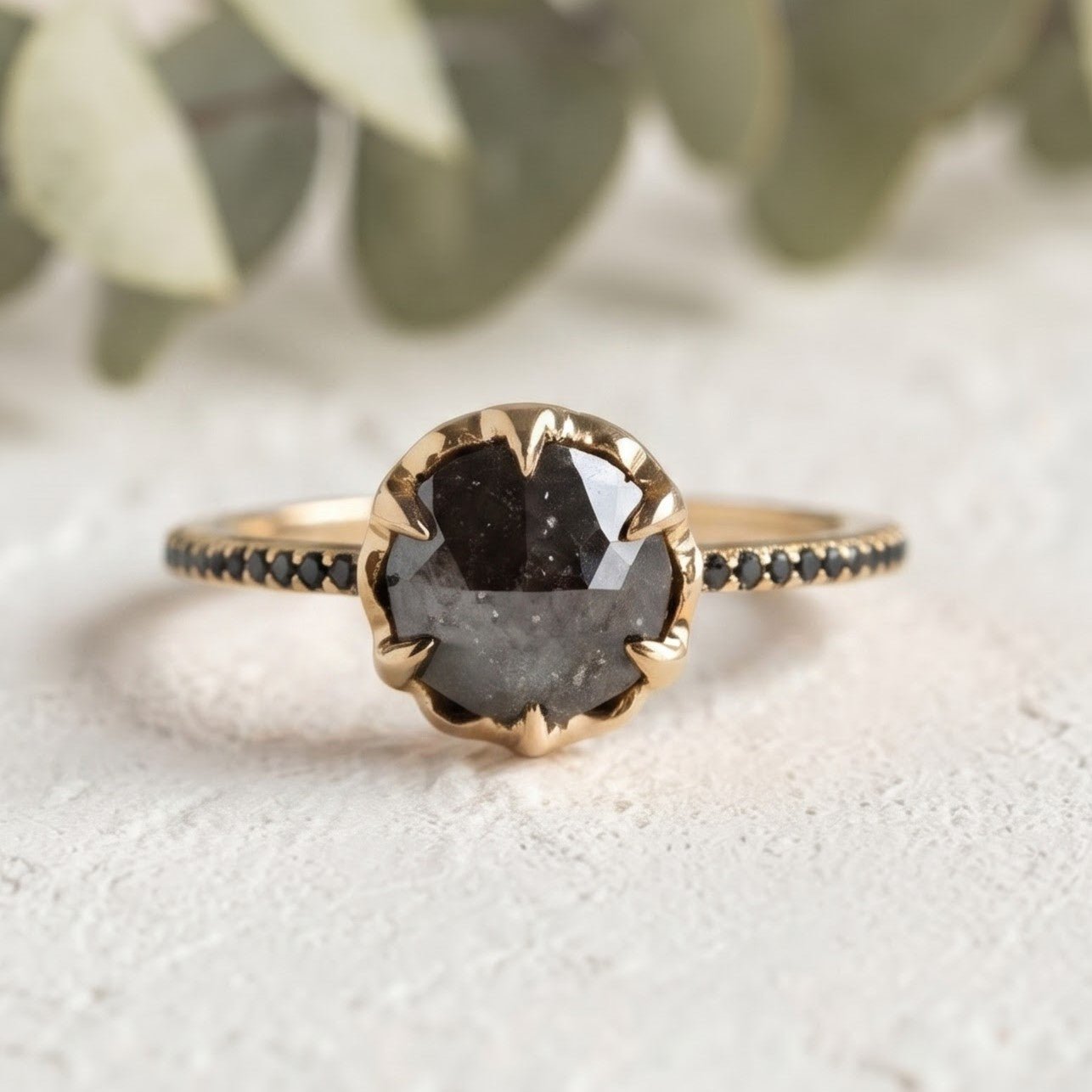 Round Black Salt and Pepper Diamond Minimalist Ring - Image 1