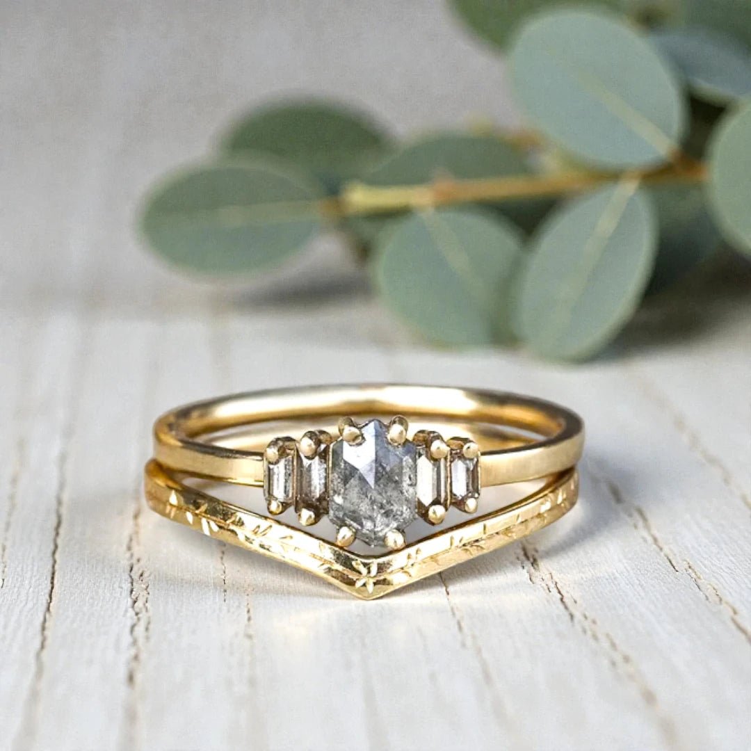 Handcrafted Natural Grey Diamond Ring Unique Engagement Jewelry - Image 1