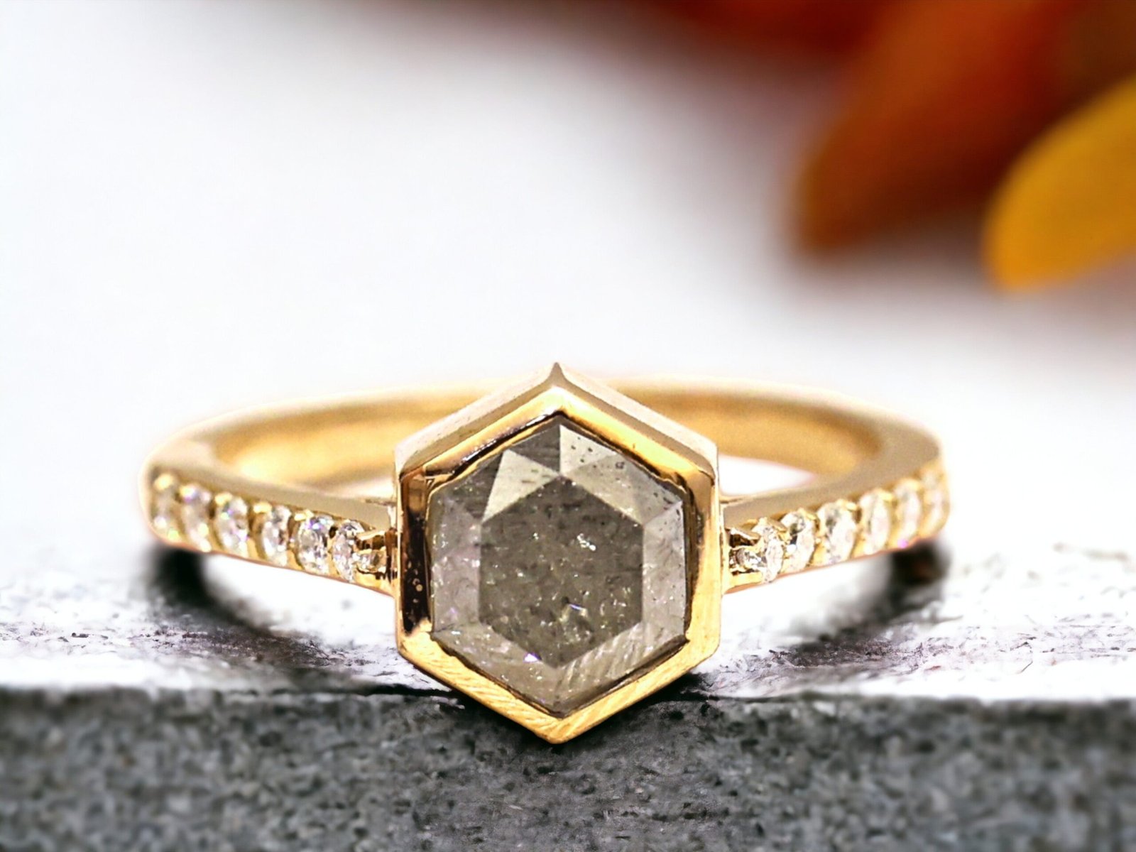 Hexagon Diamond Engagement Ring Modern Minimalist Design - Image 1