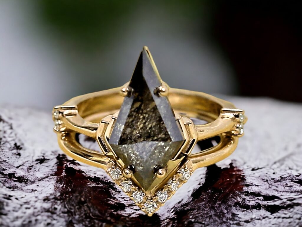 Elongated Kite Diamond Engagement Ring Minimal Gold Design
