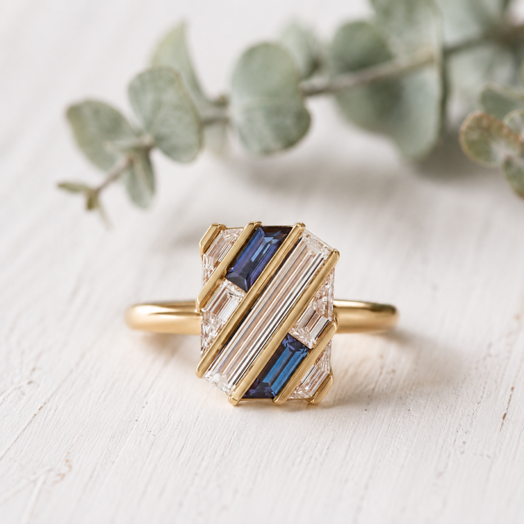 Lab Grown Diamond Sapphire Gold Engagement Ring