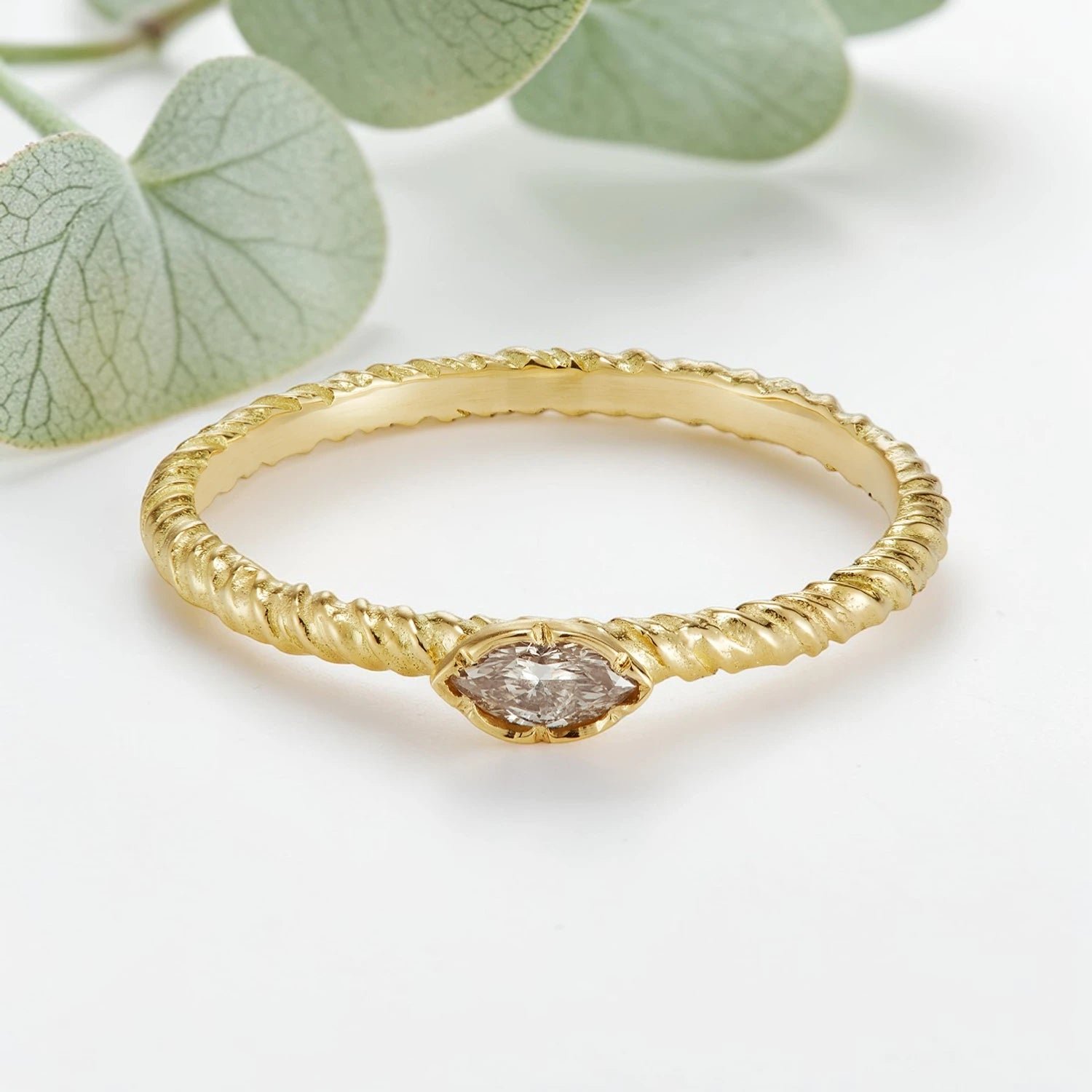Marquise Salt and Pepper Diamond Ring with Entwined Band - Image 1