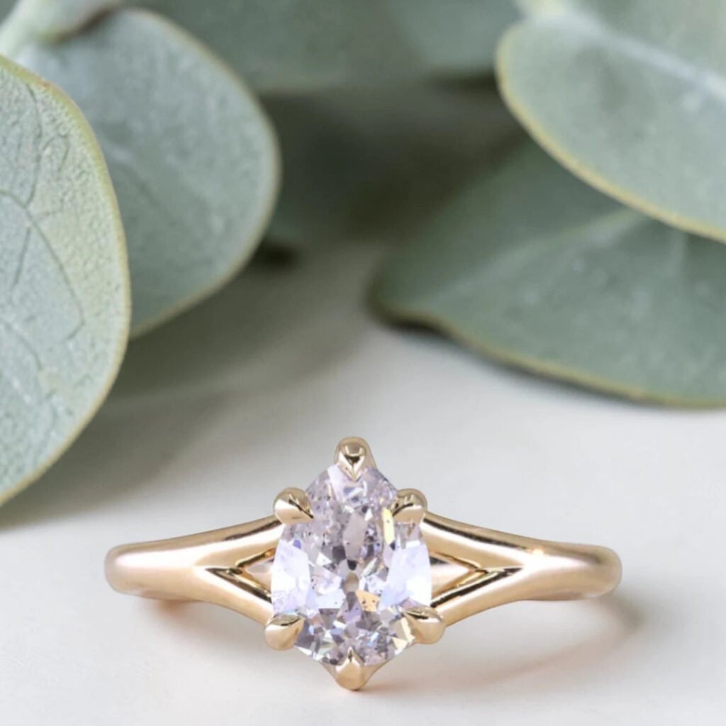 Pear Salt and Pepper Diamond Engagement Ring Split Shank Style