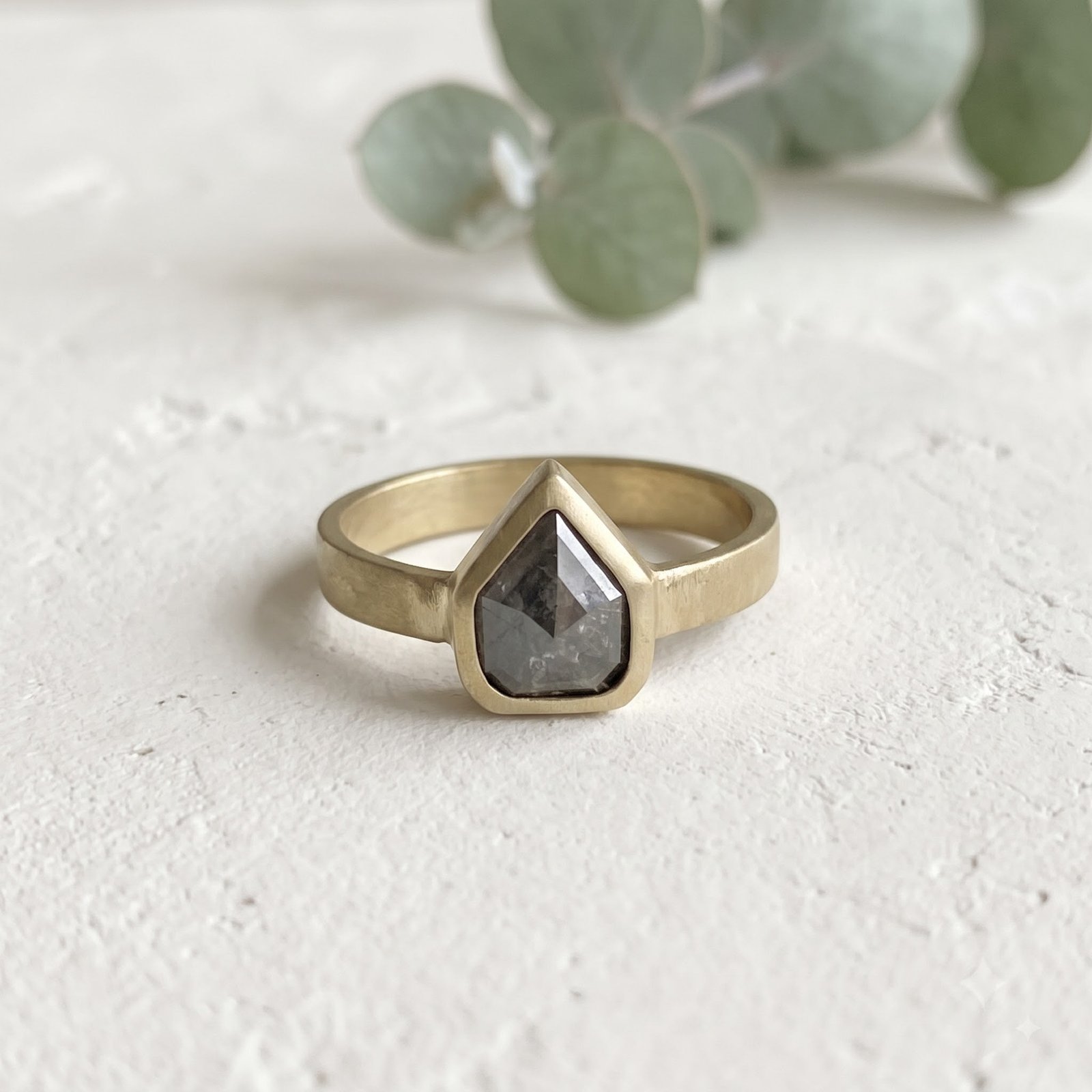 Shield Cut Gray Natural Salt and Pepper Diamond Ring - Image 1