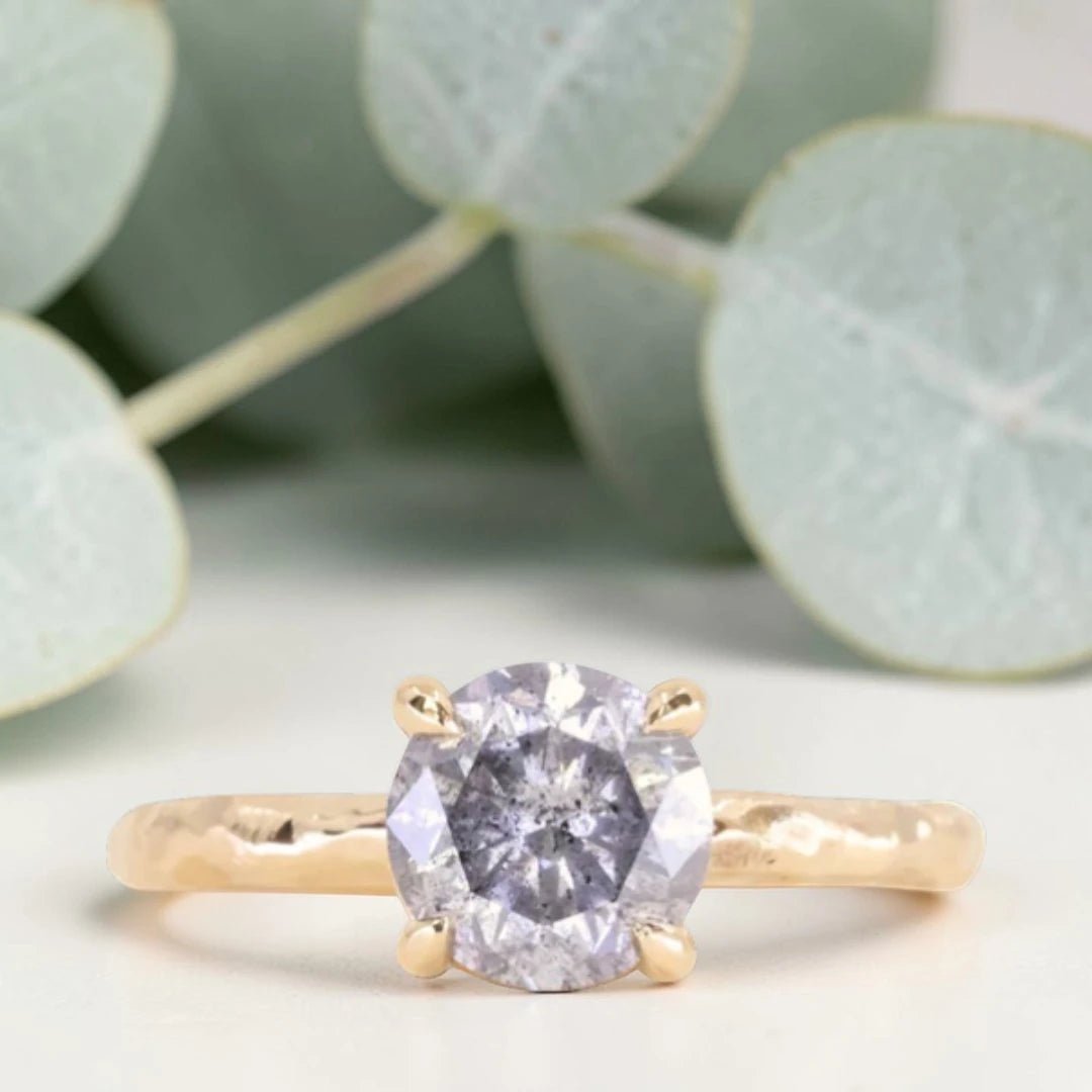 Round Brilliant Salt and Pepper Diamond Ring 1.60ct Natural Jewelry - Image 1